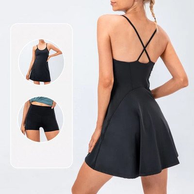 Γυμνές φούστες τένις Yoga Elastic Quick Dry Sport Γυναικεία φούστα γκολφ +Σορτς Σετ Κορίτσια Φόρεμα τένις