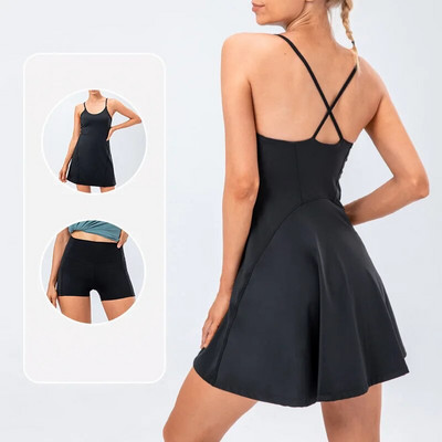 Fuste de tenis yoga nude, cu uscare rapidă, sport, pentru femei, fuste de golf + set pantaloni scurți, rochie de tenis pentru fete