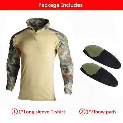 HAN WILD Army Combat Tricou Bărbați cu mânecă lungă Tricou tactic Safari Camo Camoșă militară din bumbac Haine de vânătoare Tricouri Airsoft