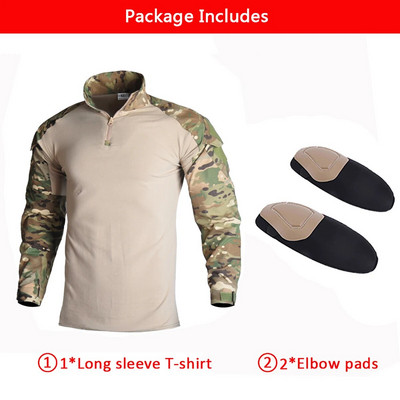 HAN WILD Army Combat Tricou Bărbați cu mânecă lungă Tricou tactic Safari Camo Camoșă militară din bumbac Haine de vânătoare Tricouri Airsoft