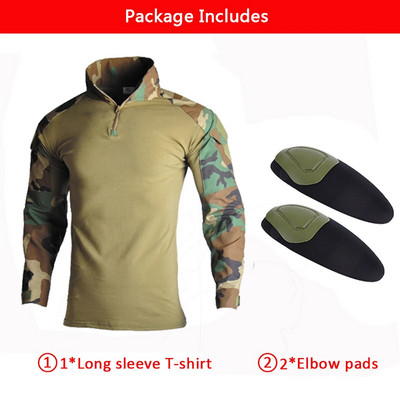 HAN WILD Army Combat Tricou Bărbați cu mânecă lungă Tricou tactic Safari Camo Camoșă militară din bumbac Haine de vânătoare Tricouri Airsoft