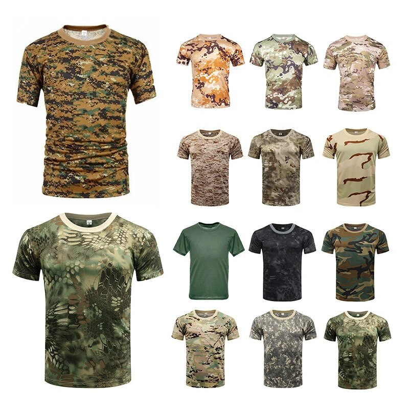 Āra sporta vīriešu T-krekli Kamuflāžas Multicam Quick Dry O Neck O Neck Tops Krekls ar īsām piedurknēm Liela izmēra M-3XL T-kreklu aksesuāri