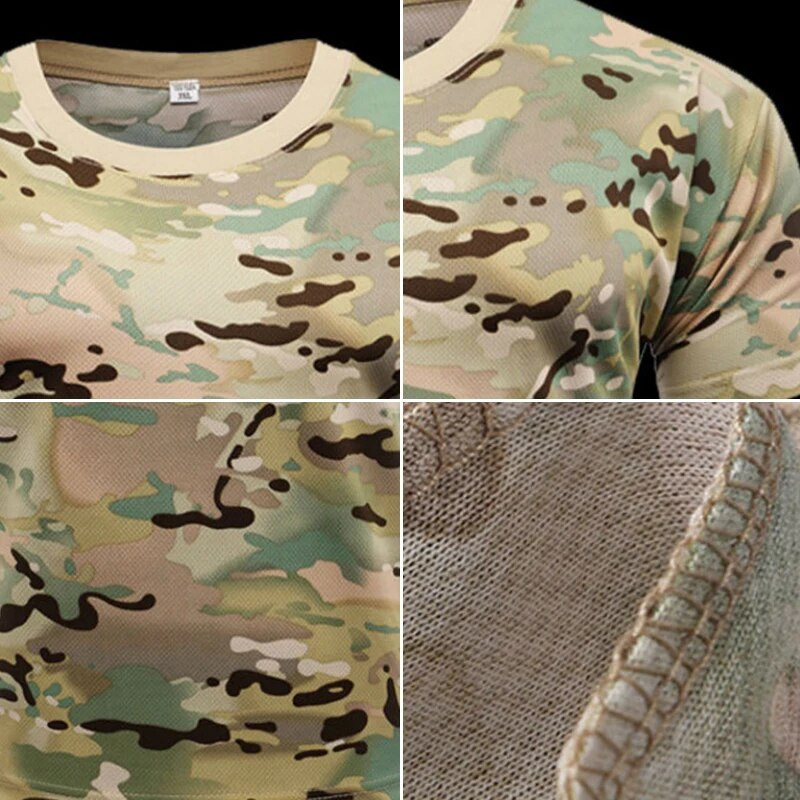 Āra sporta vīriešu T-krekli Kamuflāžas Multicam Quick Dry O Neck O Neck Tops Krekls ar īsām piedurknēm Liela izmēra M-3XL T-kreklu aksesuāri