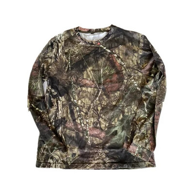 Tricou de vânătoare cu mânecă lungă de camuflaj bionic, primăvară, vară, tricou cu gât în formă de O, cămașă tactică pentru antrenament militar în aer liber