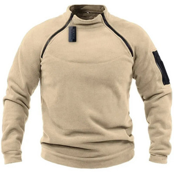Зимен мъжки военен суичър Пуловер с цип от полар Модно мъжко едноцветно свободно агнешко дебело яке Мъжко облекло Streetwear