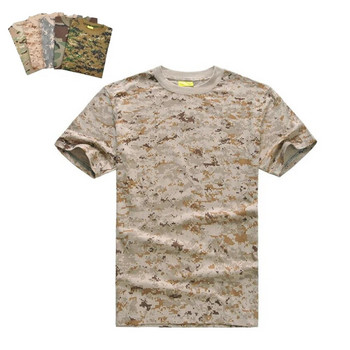 Бойна риза за открито, памучна тениска с къс ръкав, тактическа военна екипировка, камуфлаж, дишаща еърсофт тениска с кръгло деколте, мъжка
