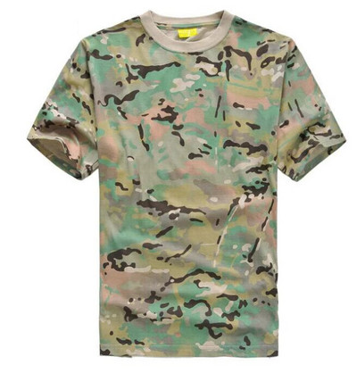 Cămașă de luptă în aer liber Tricou cu mânecă scurtă din bumbac Ținută militară tactică Camuflaj Gât rotund Respirabil Tricou Airsoft Bărbat