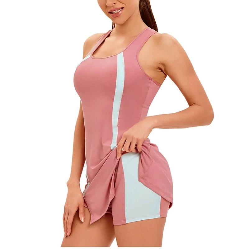 Sean Tsing® Active Φορέματα με σουτιέν και σορτς Γυναικεία Αμάνικα Απαλά Stretch All in One Φούστες Tennis Golf Beach Skort