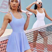 Set de fuste sport tenis pentru femei de culoare solidă, costum sport pentru femei, cu uscare rapidă, set de fitness pentru antrenament respirabil