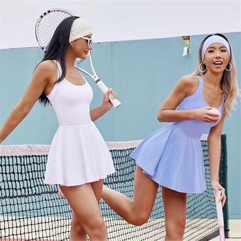 Едноцветен дамски тенис спортен комплект, бързосъхнещ дамски спортен костюм, дишащ тренировъчен комплект за фитнес