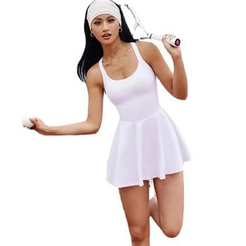 Едноцветен дамски тенис спортен комплект, бързосъхнещ дамски спортен костюм, дишащ тренировъчен комплект за фитнес