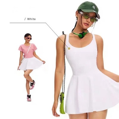 Set de fuste sport tenis pentru femei de culoare solidă, costum sport pentru femei, cu uscare rapidă, set de fitness pentru antrenament respirabil