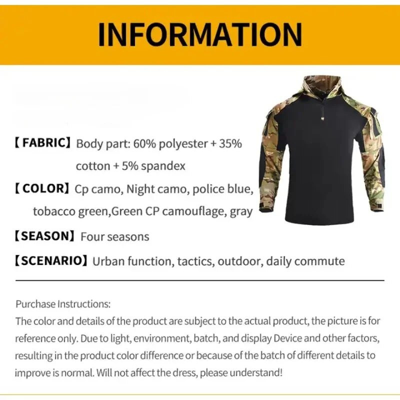 Katonai harci póló Férfi taktikai ing Airsoft Paintball Kemping Vadászat Ruházat US Army CP Camouflage Multicam