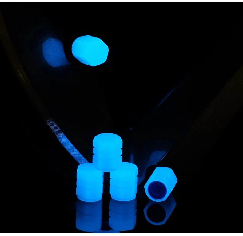 1-4PC automobilių padangų vožtuvų dangteliai Šviečiantys vožtuvo koto dangteliai universalūs fluorescenciniai padangų purkštukai, skirti automobilių sunkvežimių motociklų dviračių vožtuvų dangteliai