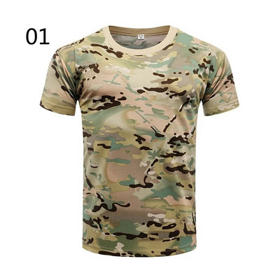 Cămașă Camo tactică cu mânecă scurtă Tricou de luptă pentru bărbați cu uscare rapidă Tricou militar Camoș pentru drumeții în aer liber, vânătoare