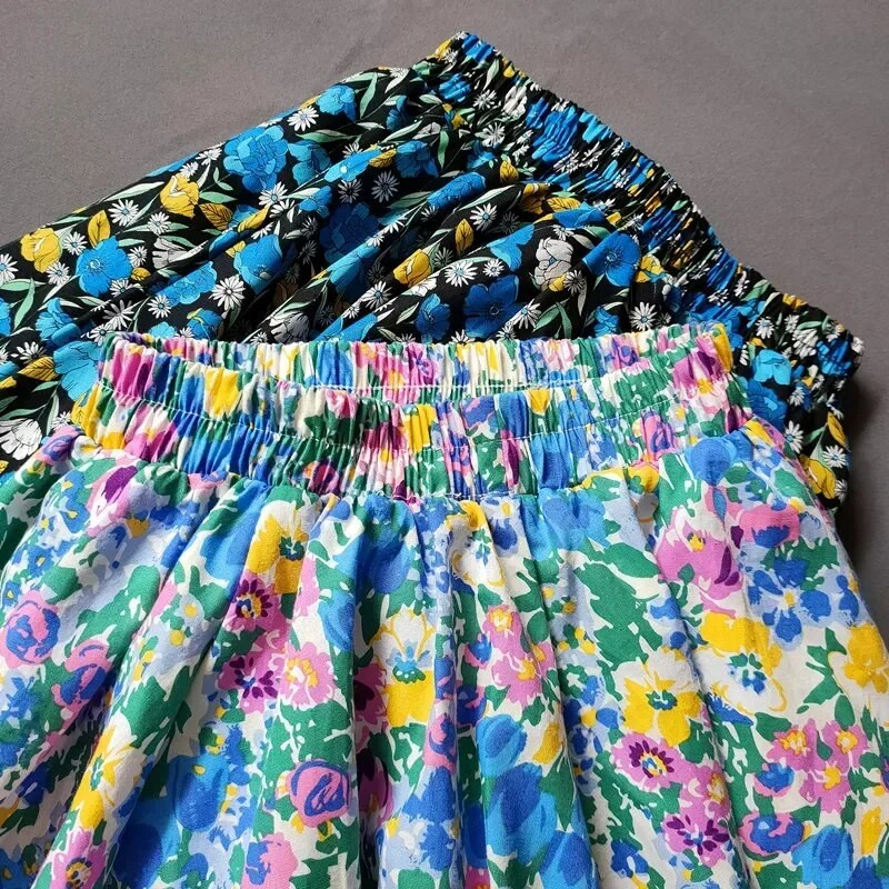 3–16 G. Bērnu svārki ar ziedu apdruku pavasara vasaras meitenēm kokvilnas ziedu kroku svārki zīdaiņiem, elastīgi, ar augstu jostasvietu, mini svārki