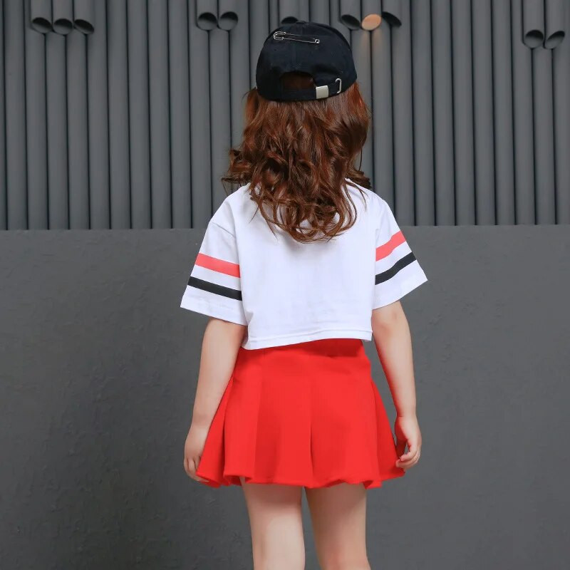 Meiteņu modes hiphopa svārki Sarkani balles deju konkursa krekli Bērniem Crop Top deju kostīmi Džeza priekšnesumu šovi tērpi