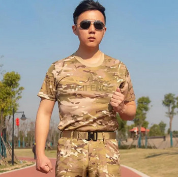 Тактическа риза с къс ръкав Бързосъхнеща мъжка бойна тениска Военна армейска тениска Ловно облекло Туристическа риза на открито Камуфлаж