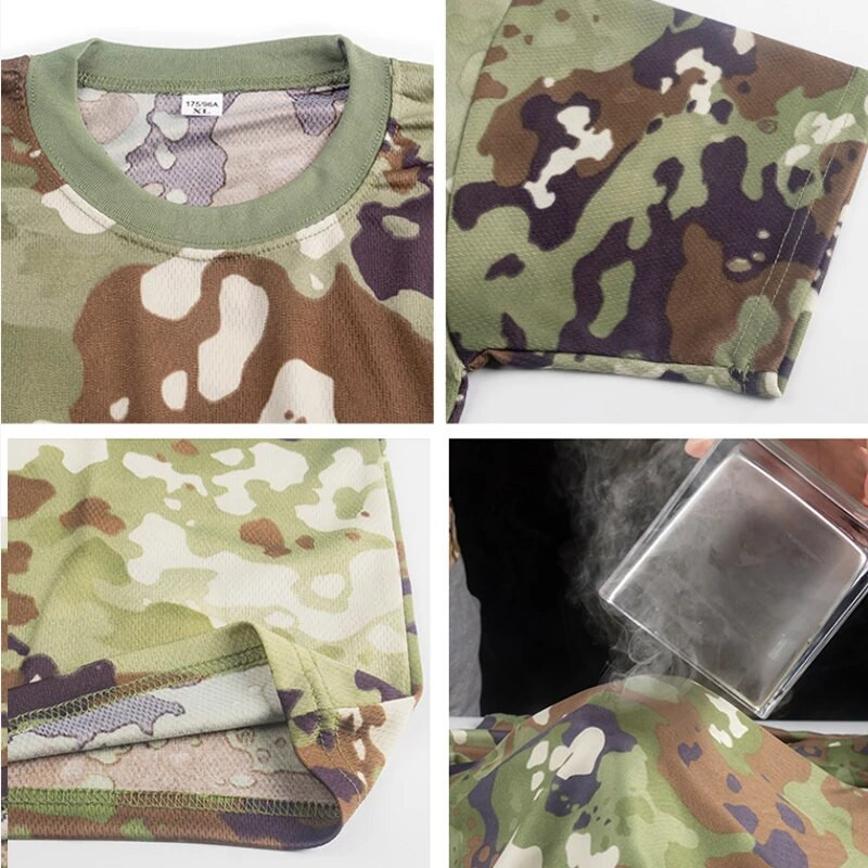 Πουκάμισο Quick Dry Tactical με κοντό μανίκι Camo Military Army T-shirt Multicam Camouflage Ανδρικά μπλουζάκια για κυνήγι για υπαίθρια πεζοπορία