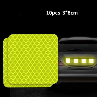 10 τμχ αντανακλαστικό αυτοκόλλητο αυτοκινήτου για τη νύχτα Προειδοποιητικό σήμα κυκλοφορίας Ανακλαστική ταινία Φωτεινής αντανακλαστικής ταινίας προφυλακτήρα αυτοκινήτου