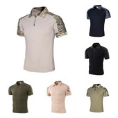 Tricou tactic Armată militară Tricou de luptă Tricou cu uscare rapidă pentru bărbați, în aer liber, vânătoare, camping, drumeții, cu gâtul în formă de rever cu mânecă scurtă