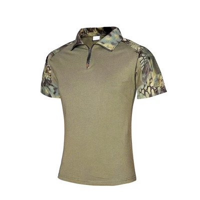 Tricou tactic Armată militară Tricou de luptă Tricou cu uscare rapidă pentru bărbați, în aer liber, vânătoare, camping, drumeții, cu gâtul în formă de rever cu mânecă scurtă