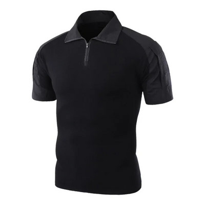 Tricou tactic Armată militară Tricou de luptă Tricou cu uscare rapidă pentru bărbați, în aer liber, vânătoare, camping, drumeții, cu gâtul în formă de rever cu mânecă scurtă