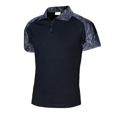 Tricou tactic Armată militară Tricou de luptă Tricou cu uscare rapidă pentru bărbați, în aer liber, vânătoare, camping, drumeții, cu gâtul în formă de rever cu mânecă scurtă