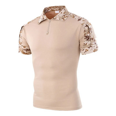 Tricou tactic Armată militară Tricou de luptă Tricou cu uscare rapidă pentru bărbați, în aer liber, vânătoare, camping, drumeții, cu gâtul în formă de rever cu mânecă scurtă