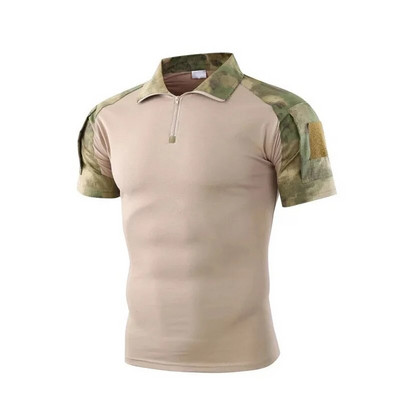 Tricou tactic Armată militară Tricou de luptă Tricou cu uscare rapidă pentru bărbați, în aer liber, vânătoare, camping, drumeții, cu gâtul în formă de rever cu mânecă scurtă