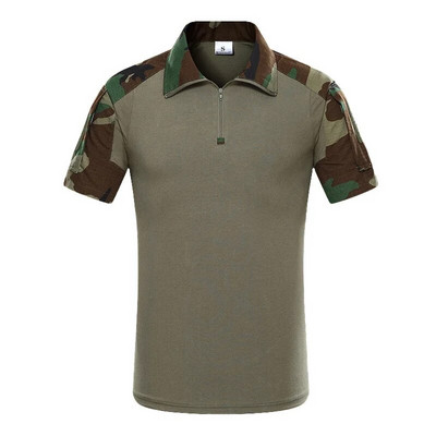 Tricou tactic Armată militară Tricou de luptă Tricou cu uscare rapidă pentru bărbați, în aer liber, vânătoare, camping, drumeții, cu gâtul în formă de rever cu mânecă scurtă