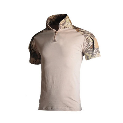 Tricou tactic Armată militară Tricou de luptă Tricou cu uscare rapidă pentru bărbați, în aer liber, vânătoare, camping, drumeții, cu gâtul în formă de rever cu mânecă scurtă