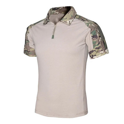Tricou tactic Armată militară Tricou de luptă Tricou cu uscare rapidă pentru bărbați, în aer liber, vânătoare, camping, drumeții, cu gâtul în formă de rever cu mânecă scurtă