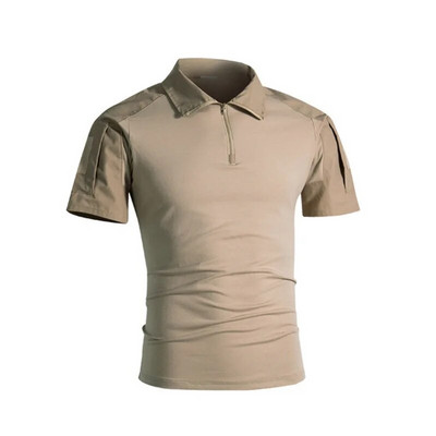 Tricou tactic Armată militară Tricou de luptă Tricou cu uscare rapidă pentru bărbați, în aer liber, vânătoare, camping, drumeții, cu gâtul în formă de rever cu mânecă scurtă