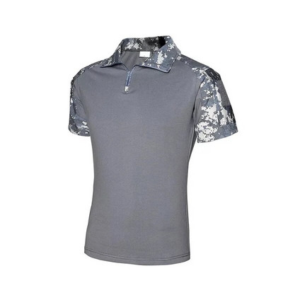 Tricou tactic Armată militară Tricou de luptă Tricou cu uscare rapidă pentru bărbați, în aer liber, vânătoare, camping, drumeții, cu gâtul în formă de rever cu mânecă scurtă