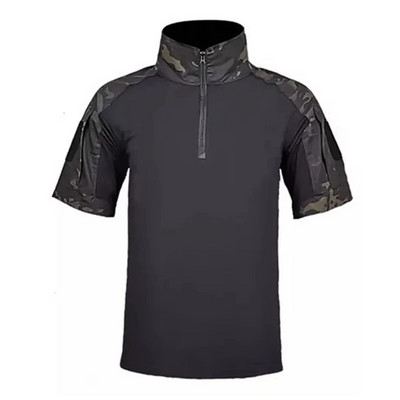 Tricou tactic Armată militară Tricou de luptă Tricou cu uscare rapidă pentru bărbați, în aer liber, vânătoare, camping, drumeții, cu gâtul în formă de rever cu mânecă scurtă