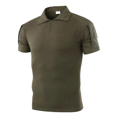 Tricou tactic Armată militară Tricou de luptă Tricou cu uscare rapidă pentru bărbați, în aer liber, vânătoare, camping, drumeții, cu gâtul în formă de rever cu mânecă scurtă