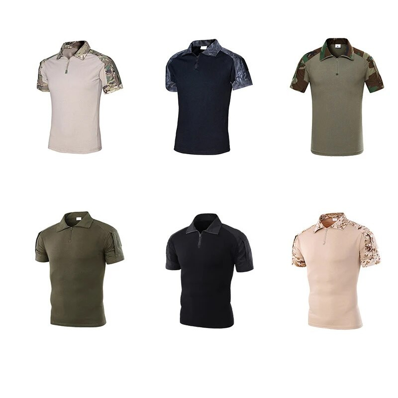 Taktiniai marškinėliai Karinės armijos koviniai marškinėliai Greitai džiūstantys marškinėliai Vyriški lauke Medžioklė Stovyklavimas Žygiui su antkakliu atvartu trumpomis rankovėmis