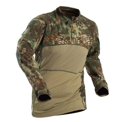 Cămașă tactică Top cu mânecă lungă Camo Airsoft Cămașă de luptă pentru sport în aer liber Camo multicam negru