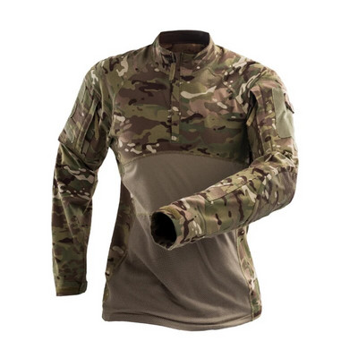 Cămașă tactică Top cu mânecă lungă Camo Airsoft Cămașă de luptă pentru sport în aer liber Camo multicam negru