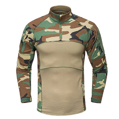 Cămașă tactică Top cu mânecă lungă Camo Airsoft Cămașă de luptă pentru sport în aer liber Camo multicam negru