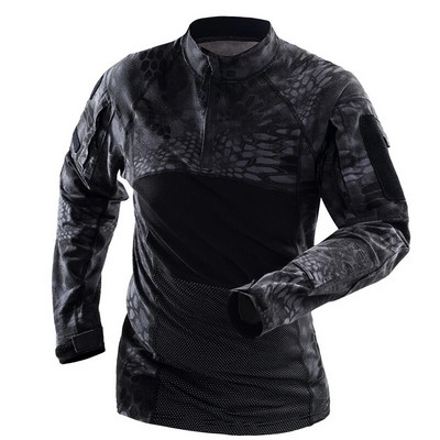 Cămașă tactică Top cu mânecă lungă Camo Airsoft Cămașă de luptă pentru sport în aer liber Camo multicam negru