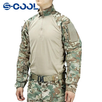 Férfi hadsereg multikamerás katonai egyenruha harci ing Airsoft taktikai ing, hosszú ujjú paintball kempingezés vadászruházat