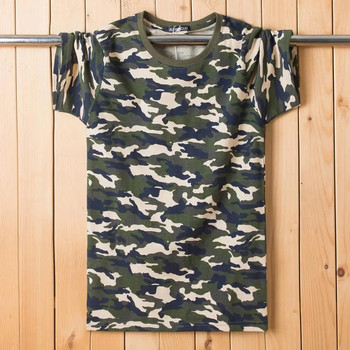 Мъжка памучна свободна камуфлажна тениска с кръгло деколте и къси ръкави Камуфляжни горнища Тактически военни дрехи за лов и риболов
