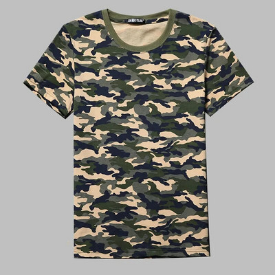 Tricou camuflaj larg din bumbac pentru bărbați, cu gât rotund, cu mânecă scurtă, cu mânecă scurtă, pentru bărbați, tactice, militare, pentru vânătoare, pentru pescuit