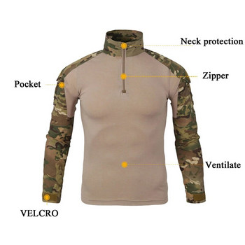 1/4 цип Ripstops тениски с джобове с ципове Мъжки ловни тактически тениски с дълъг ръкав Полицейски работни тениски Пуловер