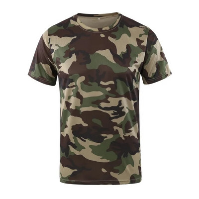 ESDY în aer liber guler rotund camuflaj cu mânecă scurtă, respirabil, sport, uscare rapidă, antrenament tactic în aer liber, tricou pentru fan militar