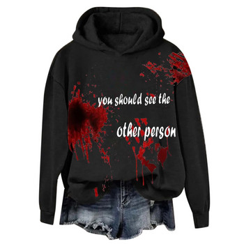 Női véres mintás bő kapucnis hosszú ujjú pulóver felső tunika pulóver ruha női