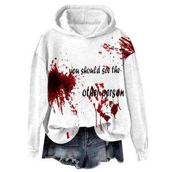 Női véres mintás bő kapucnis hosszú ujjú pulóver felső tunika pulóver ruha női