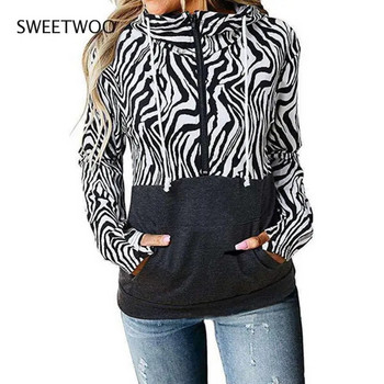 Moteriški laisvalaikio marškinėliai su leopardo raštu su gobtuvu su užtrauktuku ilgomis rankovėmis megztiniai su kišenėmis rudens žiemos susiuvimu Moteriški megztiniai